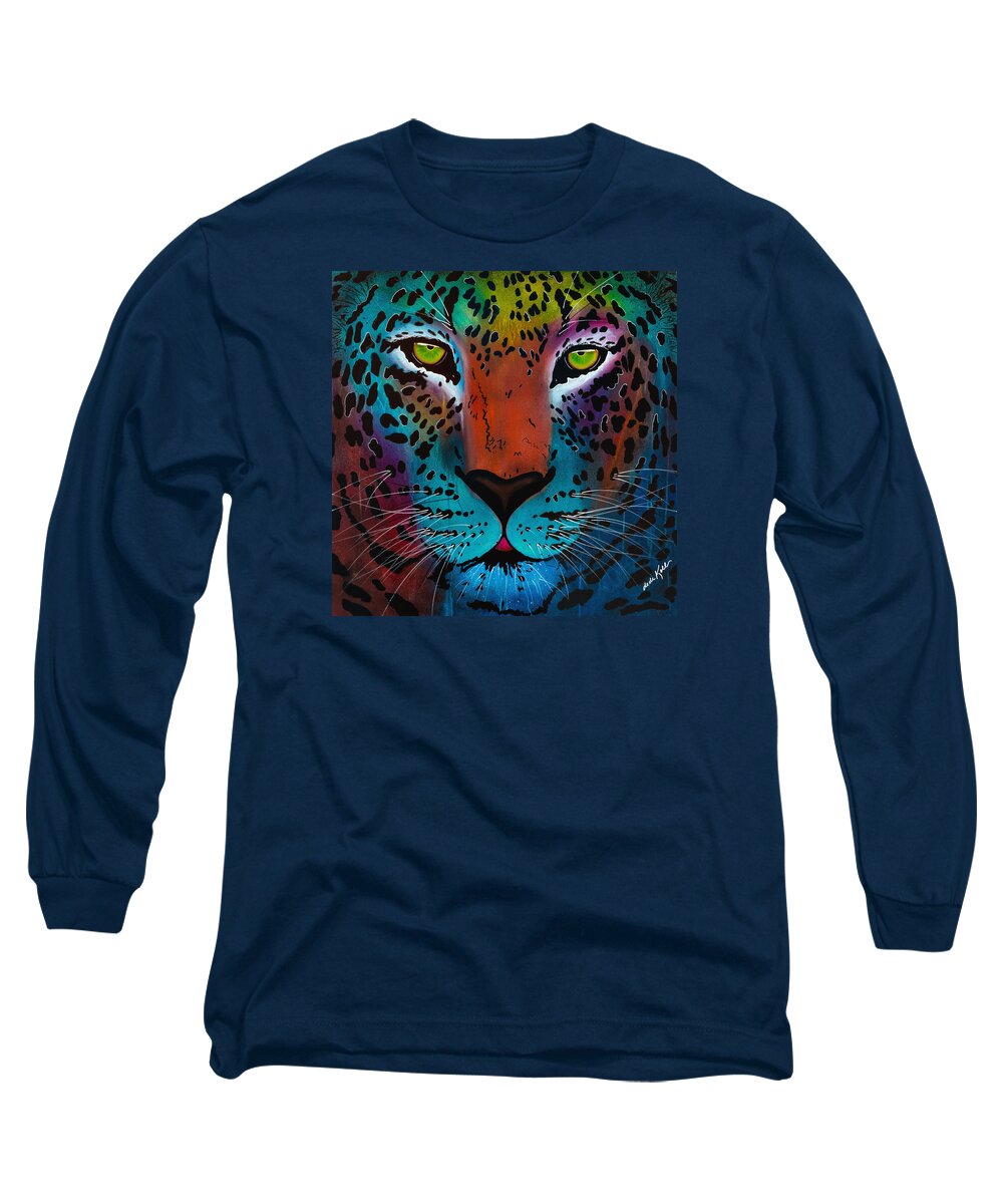 Acrylic Long Sleeve T-Shirt featuring the painting Content Leopard by Dede Koll