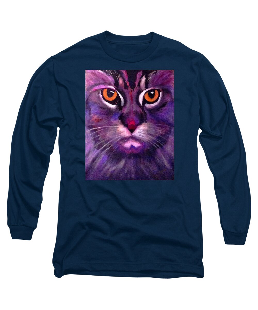 Cat Long Sleeve T-Shirt featuring the painting Cool Maine Coon by Bill Manson
