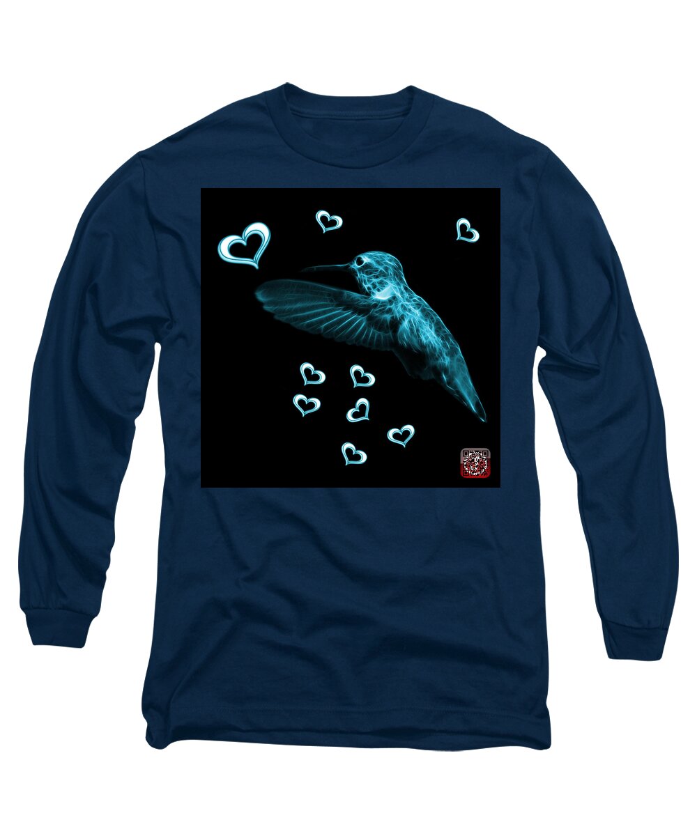 Hummingbird Long Sleeve T-Shirt featuring the digital art Cyan Hummingbird - 2055 F M by James Ahn