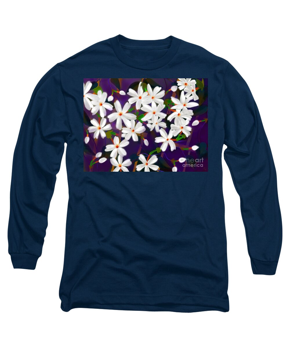 Coral Jasmines Long Sleeve T-Shirt featuring the digital art Dancing coral jasmines by Latha Gokuldas Panicker