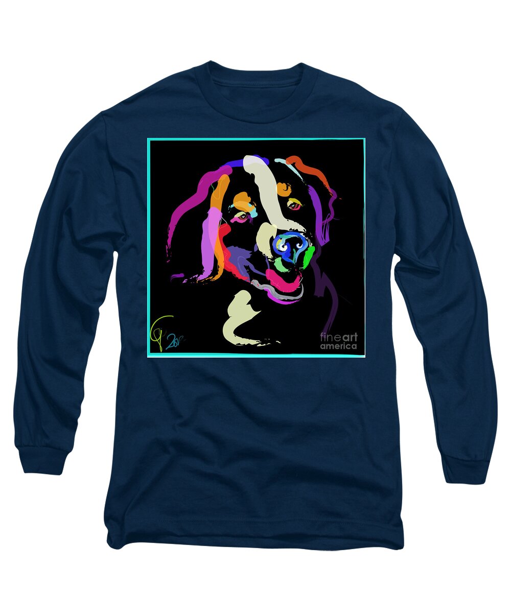 Dog Long Sleeve T-Shirt featuring the painting Dog Iggy Color me bright by Go Van Kampen