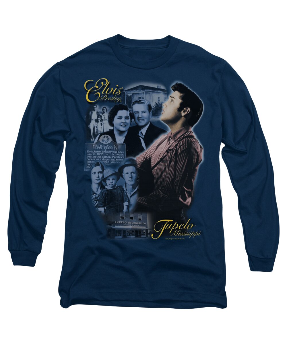 Elvis Long Sleeve T-Shirt featuring the digital art Elvis - Tupelo by Brand A
