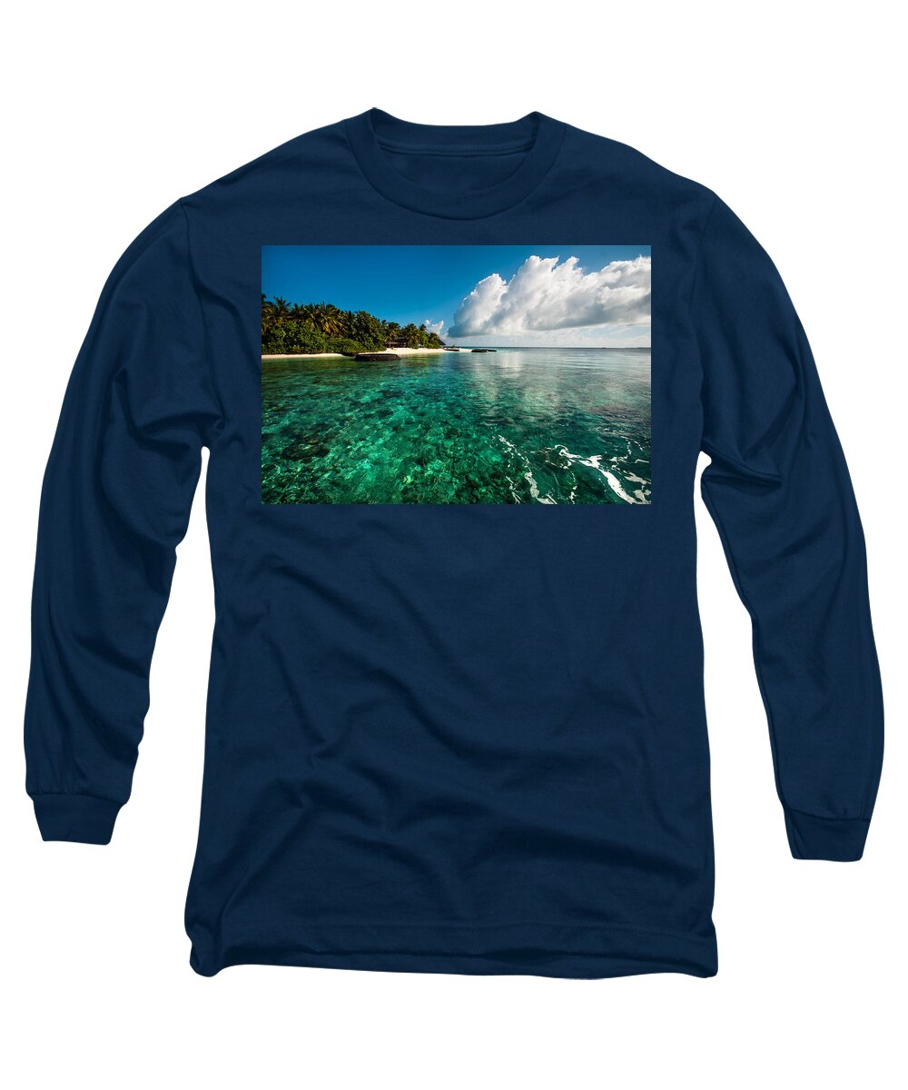 Tropic Long Sleeve T-Shirt featuring the photograph Emerald Purity. Kuramathi Resort. Maldives by Jenny Rainbow