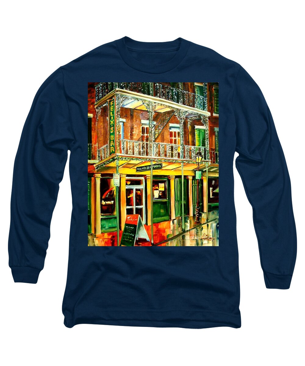 New Orleans Long Sleeve T-Shirt featuring the painting Felixs Oyster Bar by Diane Millsap