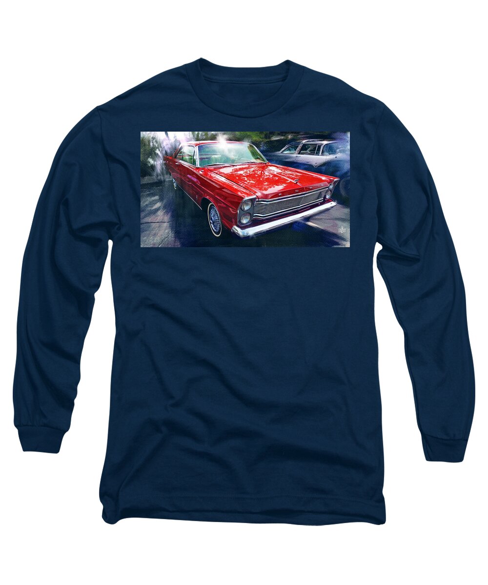 Car Enthusiast Long Sleeve T-Shirt featuring the digital art 1965 Ford Galaxy 500XL in Red by Garth Glazier