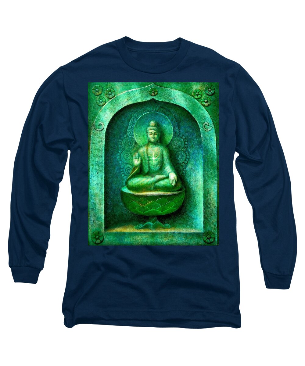 Buddha Long Sleeve T-Shirt featuring the painting Green Buddha by Sue Halstenberg