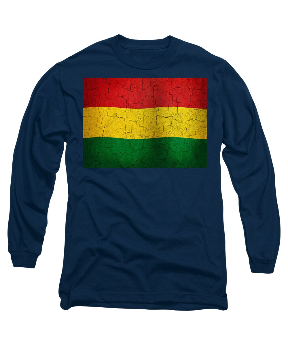 Aged Long Sleeve T-Shirt featuring the digital art Grunge Bolivia flag by Steve Ball