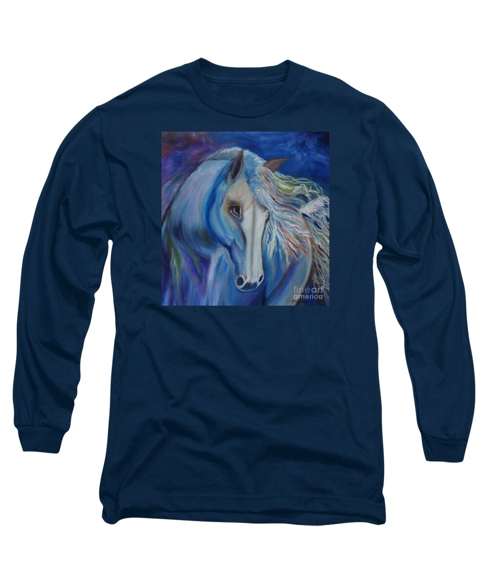 Equine Long Sleeve T-Shirt featuring the painting Gypsy Shadow by Jenny Lee