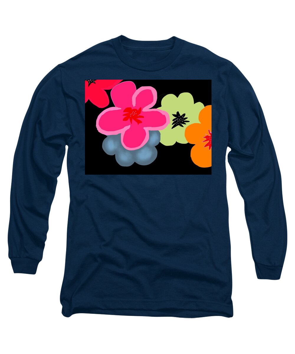 Botanical Long Sleeve T-Shirt featuring the digital art Happy Flowers Pink by Christine Fournier