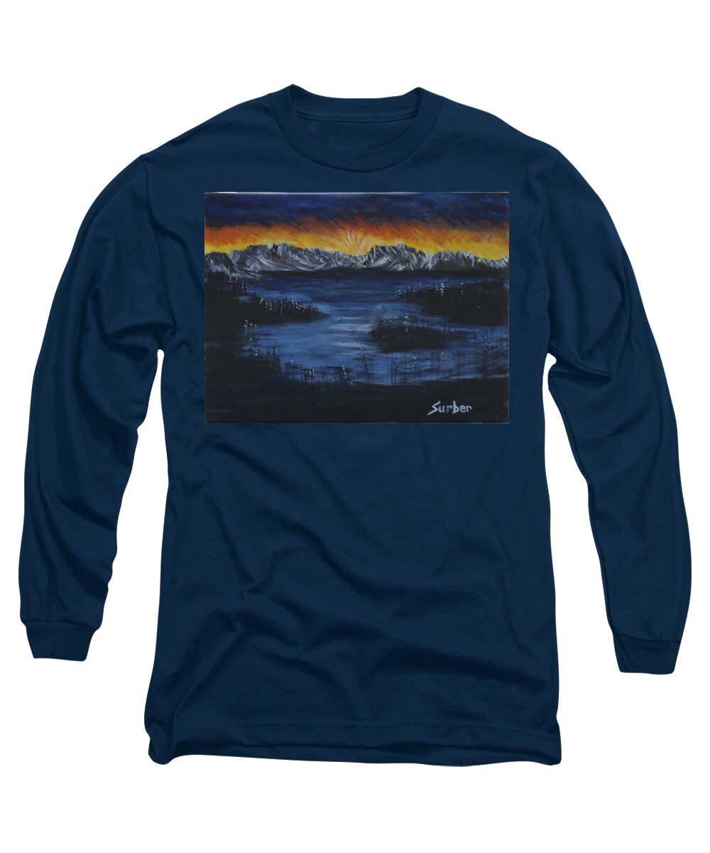 Shadows Long Sleeve T-Shirt featuring the painting Hidden Lake by Suzanne Surber