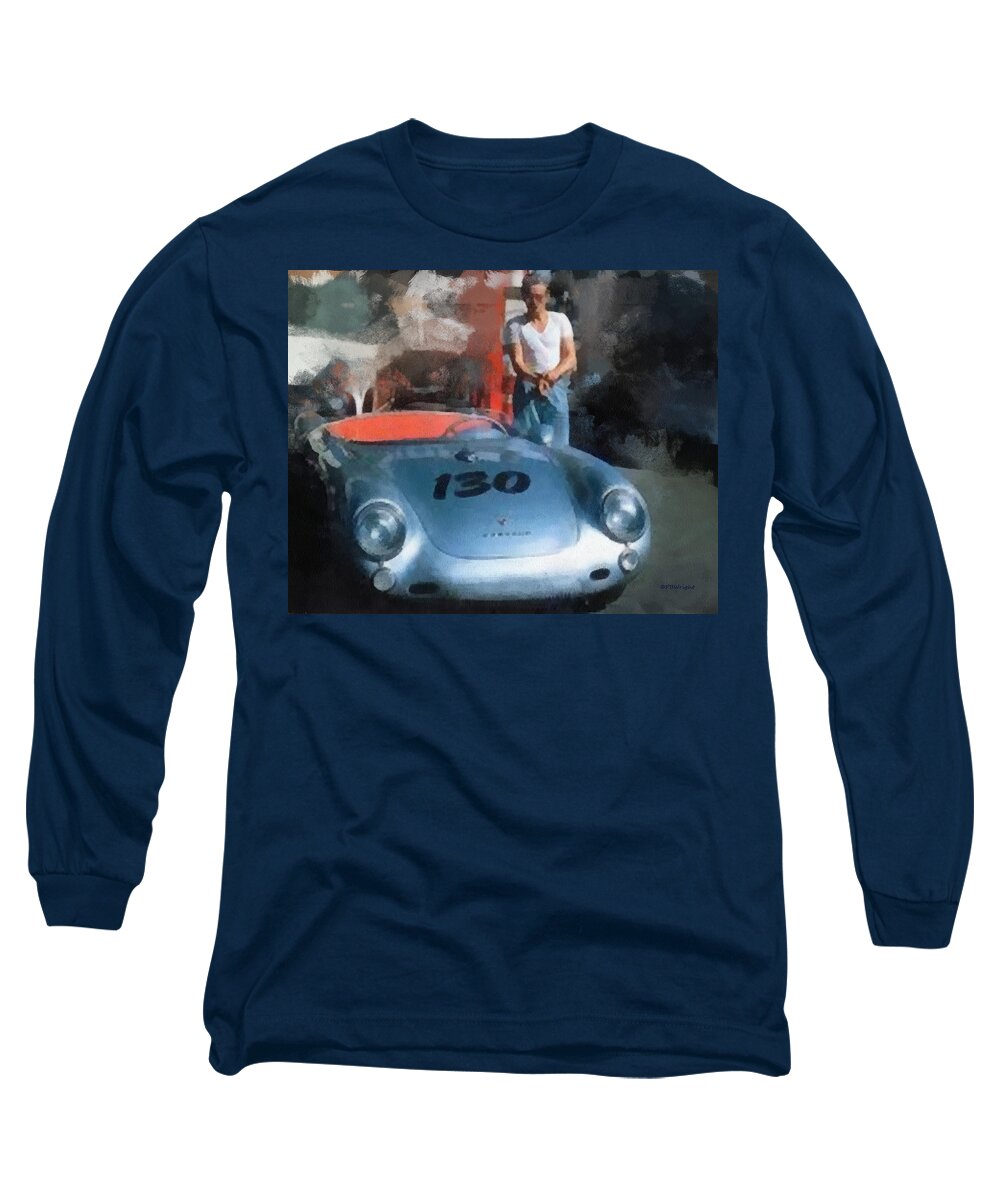 Wright Long Sleeve T-Shirt featuring the digital art James Dean With His Spyder by Paulette B Wright