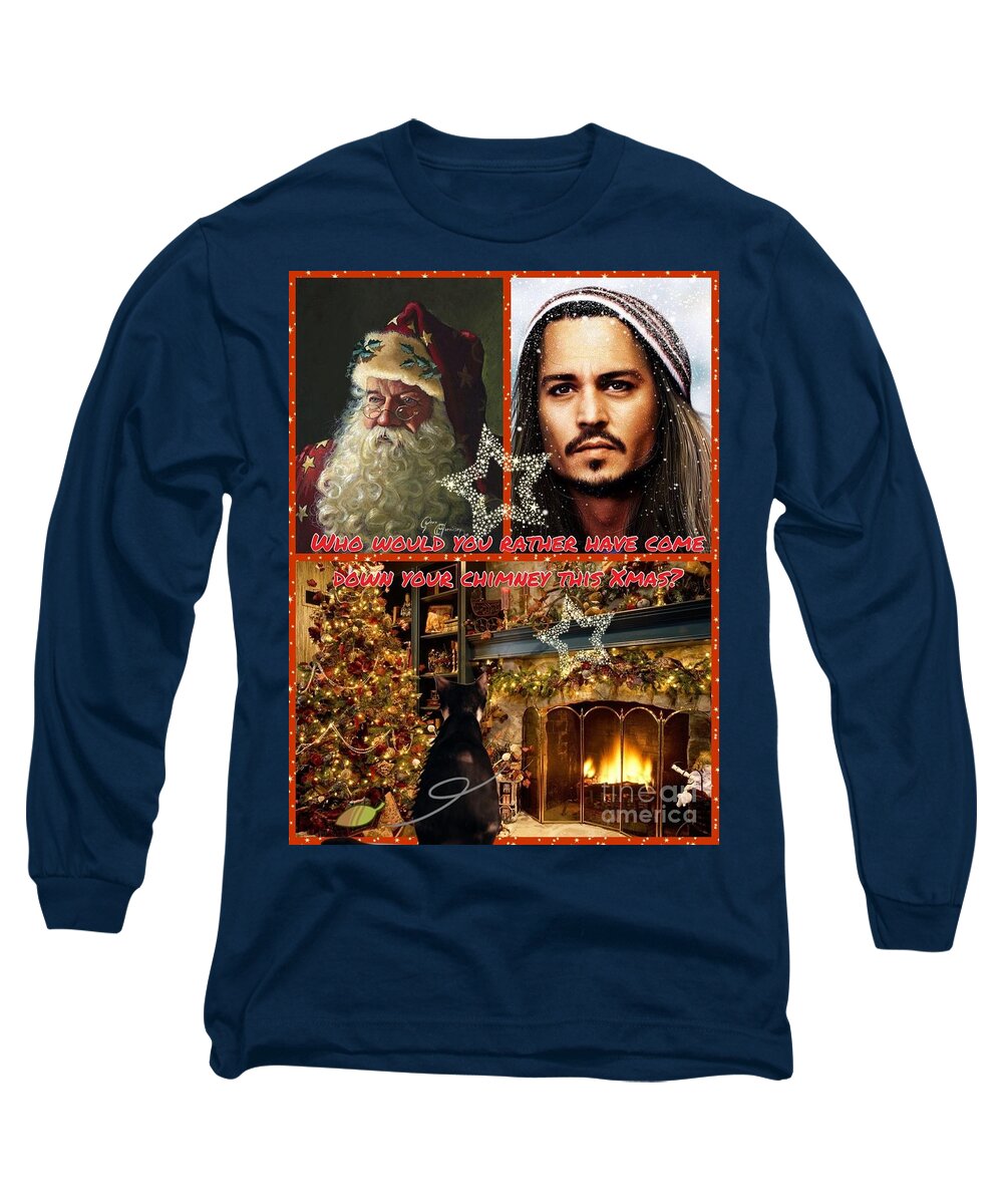 Johnny Depp Long Sleeve T-Shirt featuring the photograph Johnny Depp Xmas Greeting by Joan-Violet Stretch