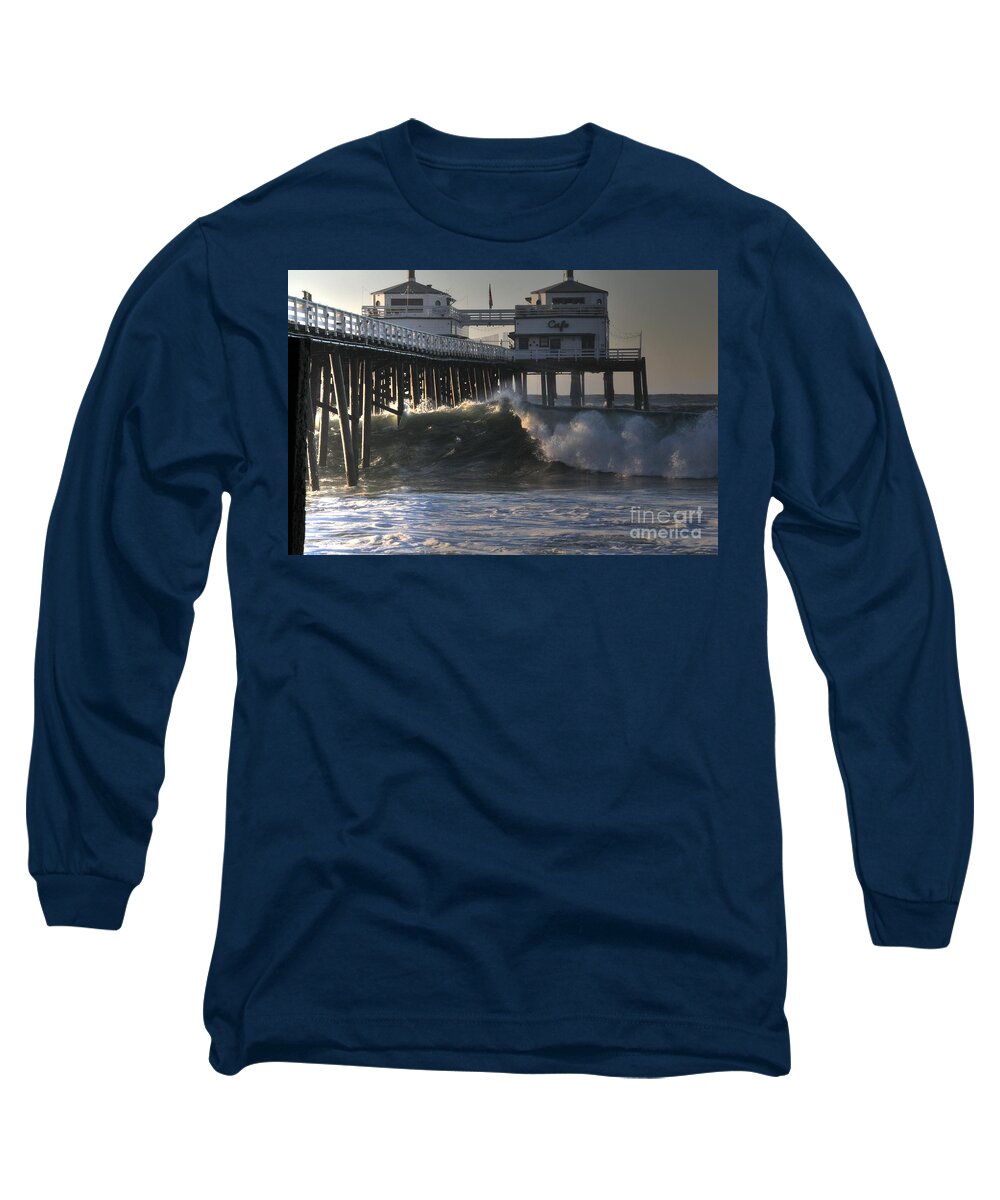 Malibu Long Sleeve T-Shirt featuring the photograph Large Wave at Malibu Pier by Richard Omura