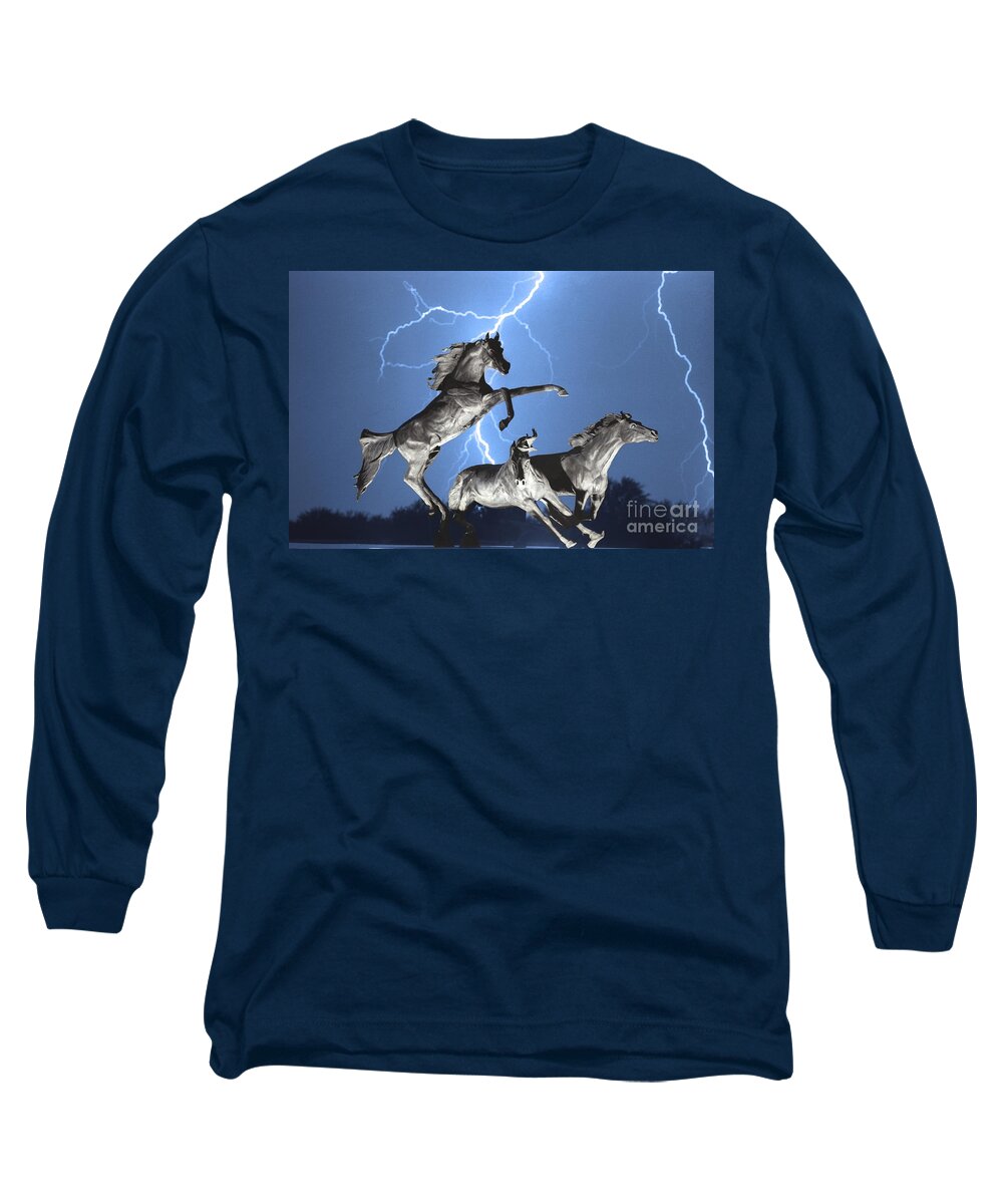  Long Sleeve T-Shirt featuring the photograph Lightning At Horse World BW Color Print by James BO Insogna