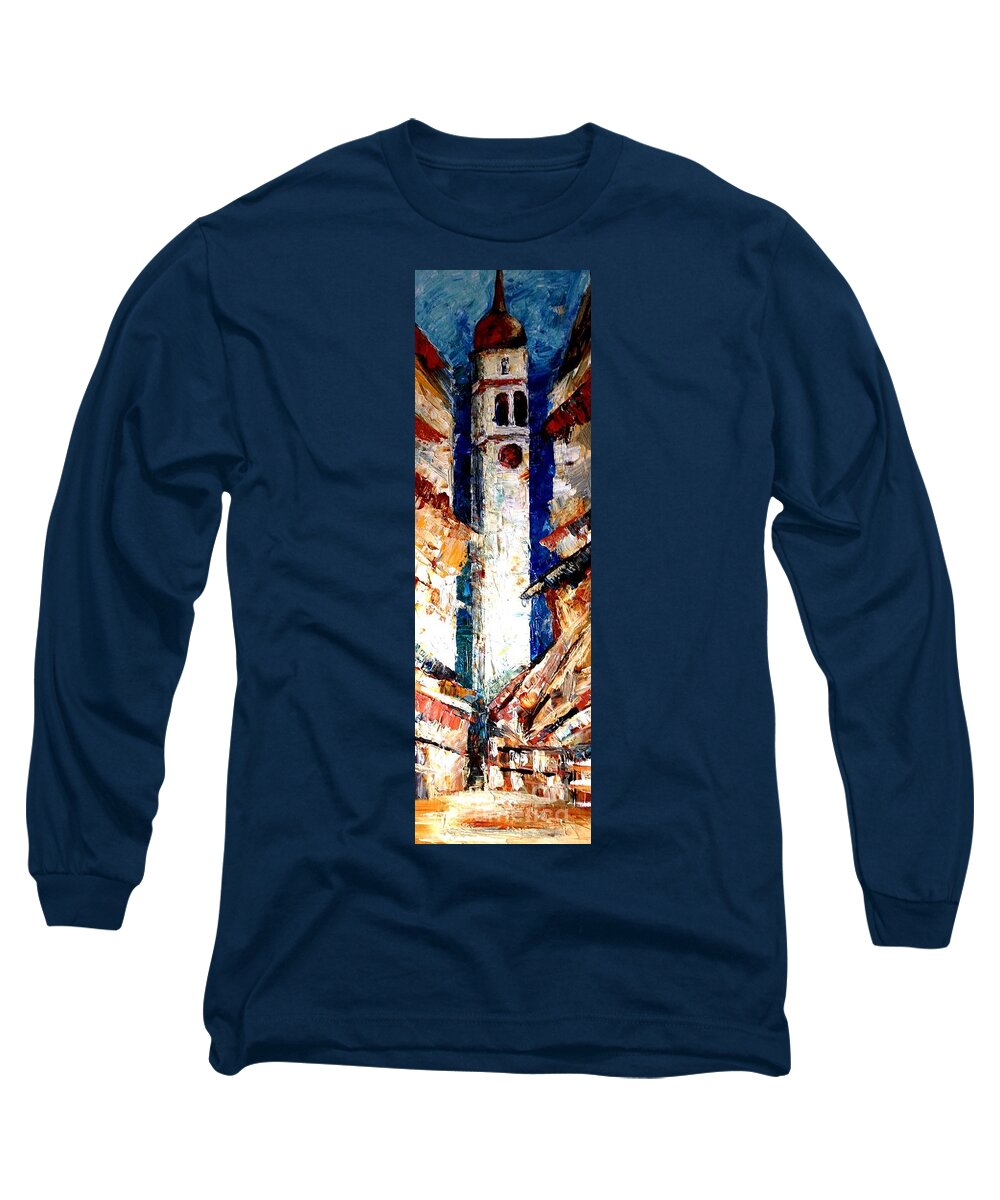 Buildings Long Sleeve T-Shirt featuring the painting Market Place by Karen Ferrand Carroll