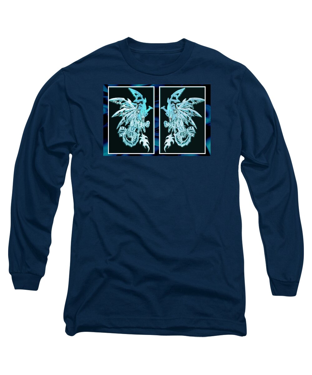 Shawn Long Sleeve T-Shirt featuring the mixed media Mech Dragons Diamond Ice Crystals by Shawn Dall