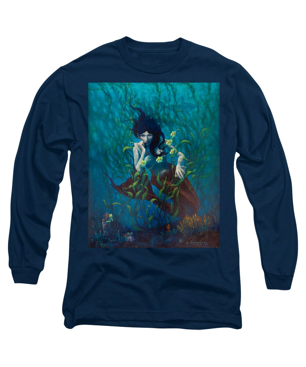Marine Long Sleeve T-Shirt featuring the painting Mermaid by Robert Corsetti