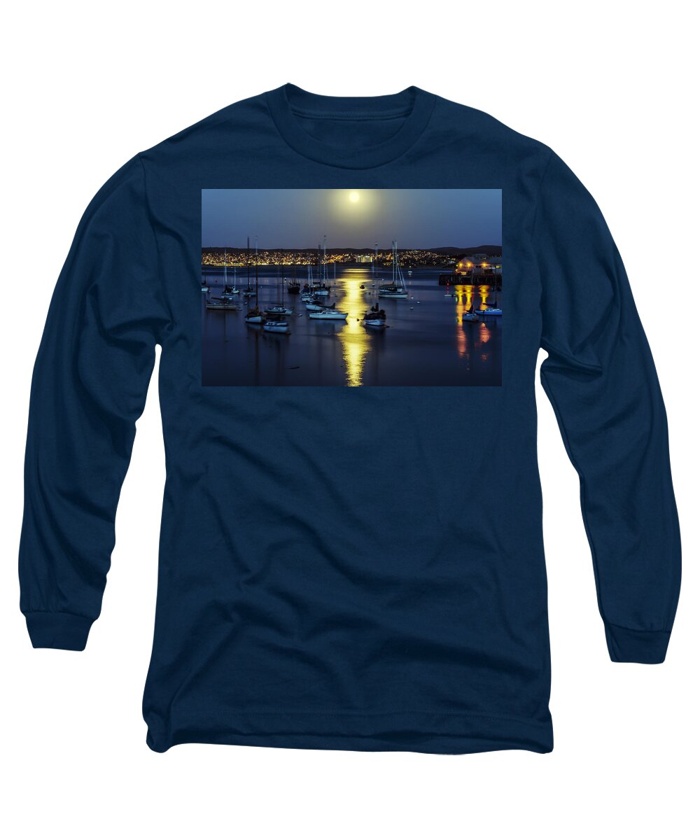 Monterey Long Sleeve T-Shirt featuring the photograph Moon Over Monterey Bay by Joseph S Giacalone