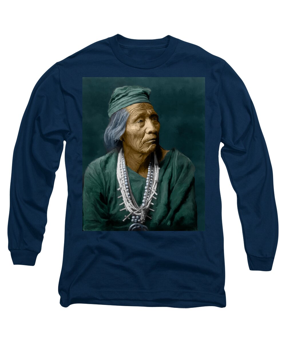 Navajo Long Sleeve T-Shirt featuring the digital art Nesjaja Hatali - Navaho by Rick Mosher