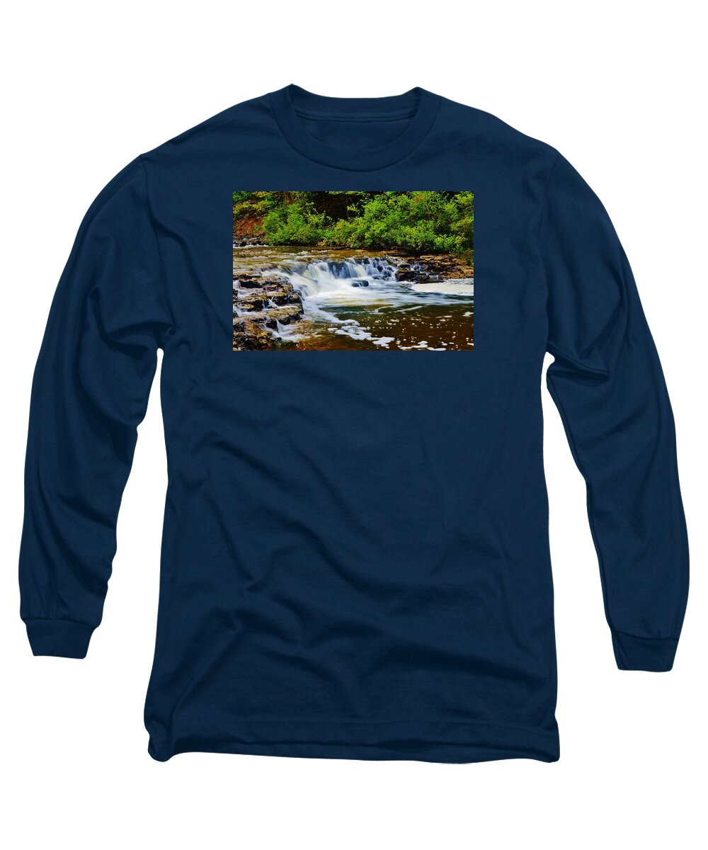 Ocqueoc Fallsm Ocqueoc Falls State Forest Long Sleeve T-Shirt featuring the photograph Ocqueoc Falls by Daniel Thompson