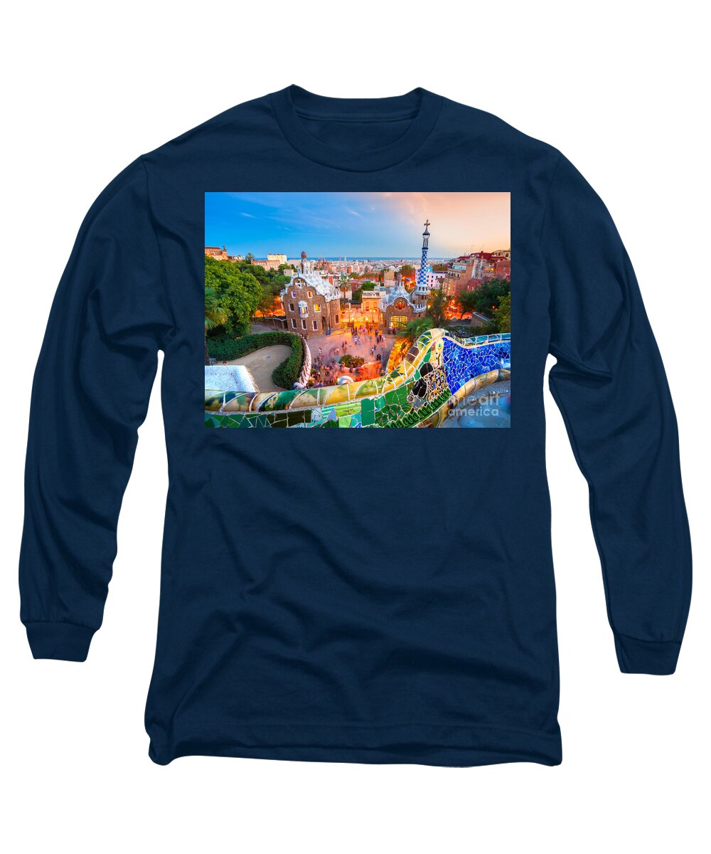 Architecture Long Sleeve T-Shirt featuring the photograph Park Guell in Barcelona - Spain by Luciano Mortula