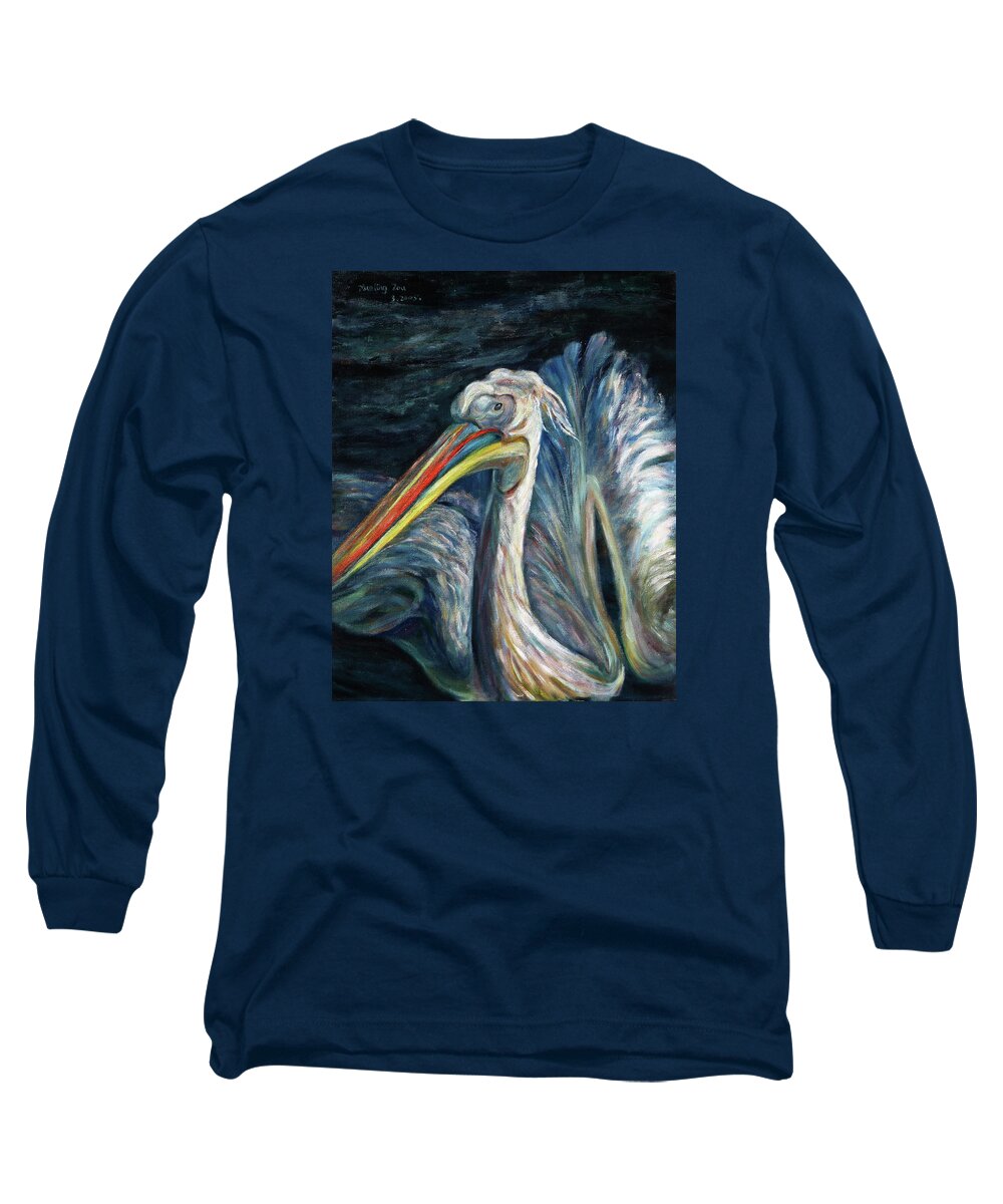  Long Sleeve T-Shirt featuring the painting Pelican by Xueling Zou