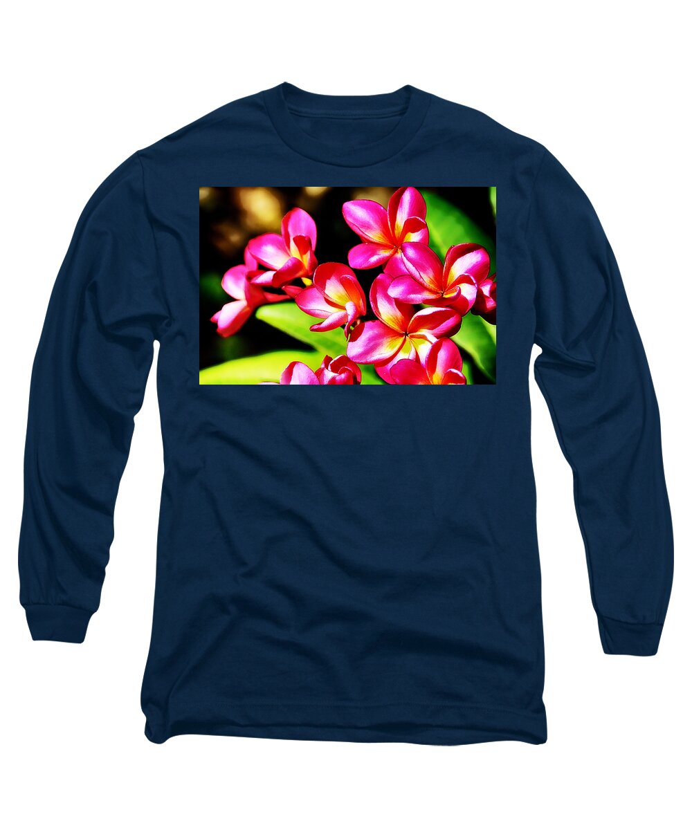Pink Long Sleeve T-Shirt featuring the photograph Pink and Red Plumeria by Douglas Barnard