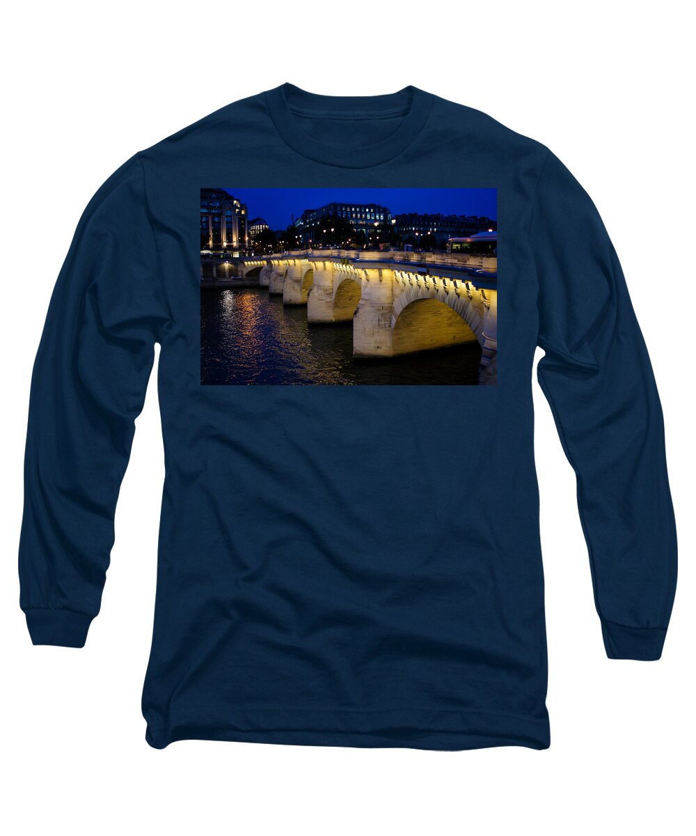 Bridge Long Sleeve T-Shirt featuring the photograph Pont Neuf Bridge - Paris - France by Georgia Mizuleva