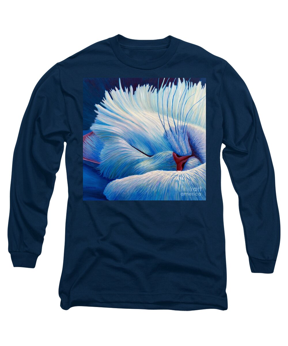 Cat Long Sleeve T-Shirt featuring the painting Purr by Brian Commerford