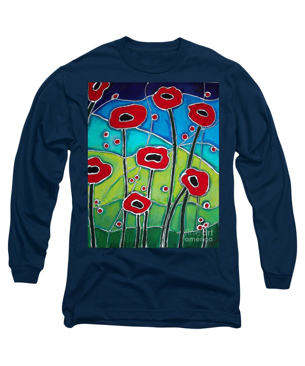 Red Long Sleeve T-Shirt featuring the painting Red Poppies 1 by Cynthia Snyder