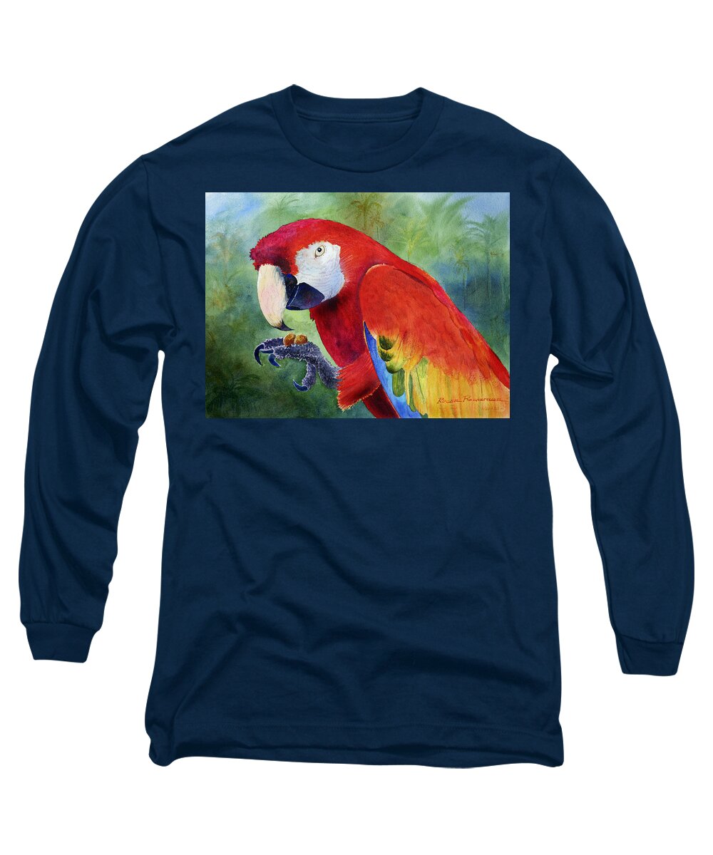 Nature Long Sleeve T-Shirt featuring the painting Ruby Having Lunch by Roger Rockefeller
