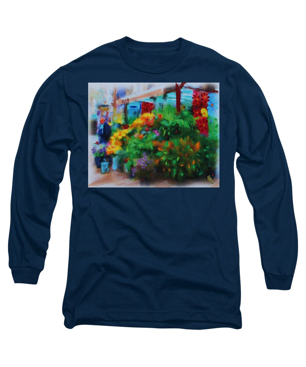 Flowers Long Sleeve T-Shirt featuring the painting Scene From La Rambla by Deborah Boyd