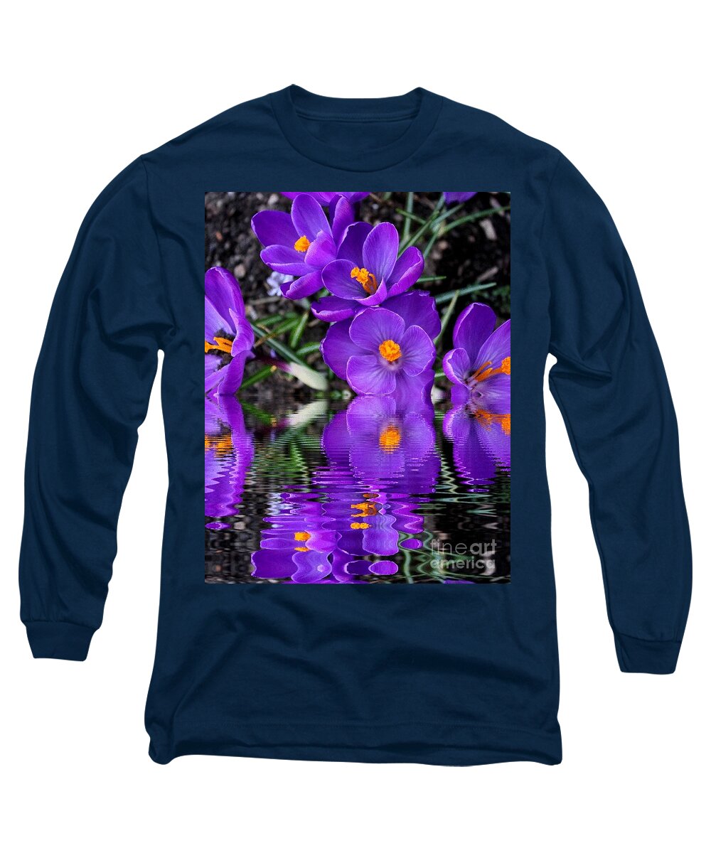 Crocus Long Sleeve T-Shirt featuring the photograph Spring Reflection by Judy Palkimas