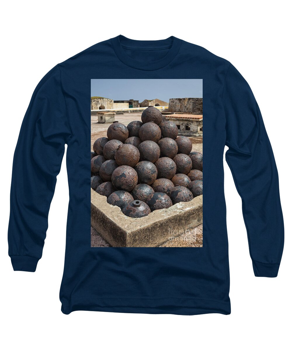 Artillery Long Sleeve T-Shirt featuring the photograph Stack Of Cannon Balls At Castillo San Felipe Del Morro by Bryan Mullennix