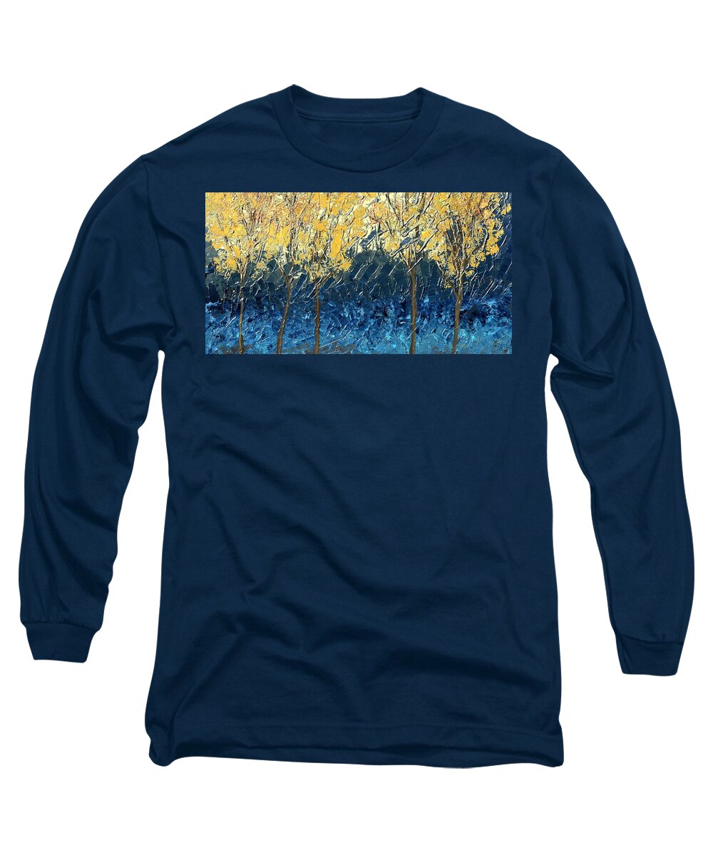 Sundrenched Long Sleeve T-Shirt featuring the painting Sundrenched Trees by Linda Bailey