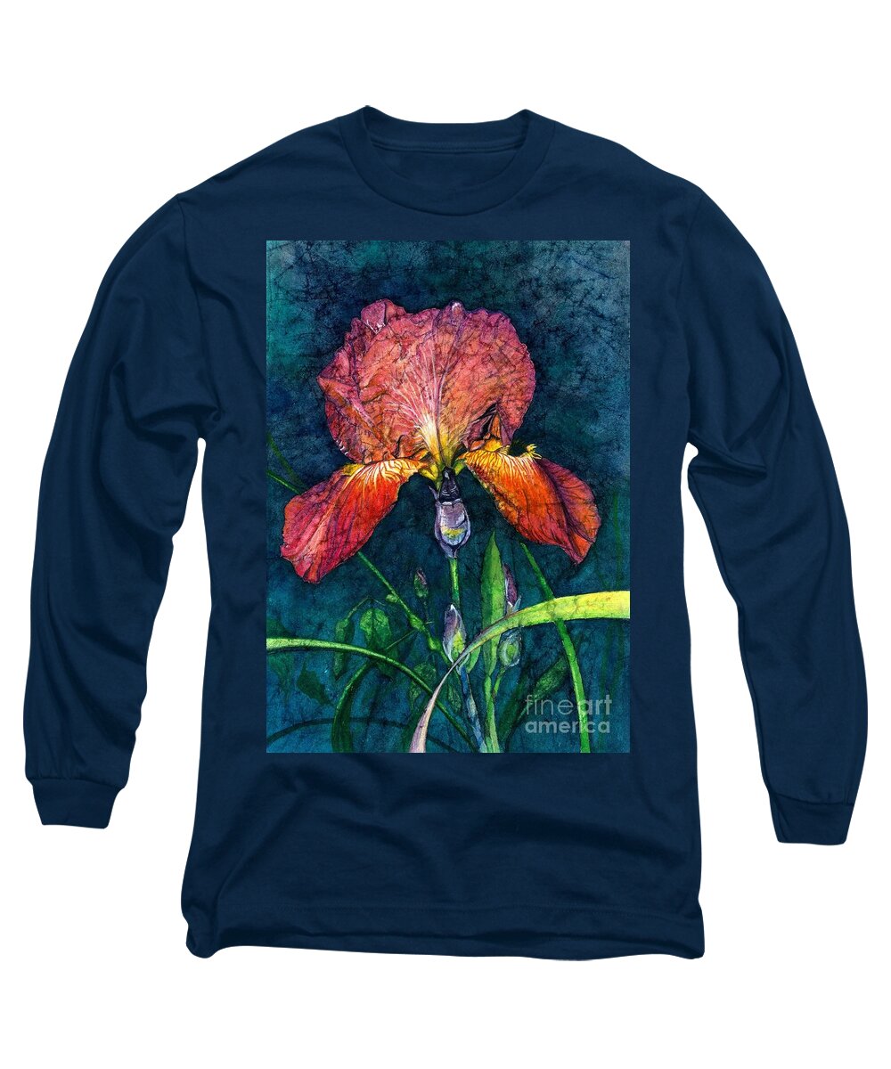 Flower Long Sleeve T-Shirt featuring the painting Sunset Iris by Barbara Jewell