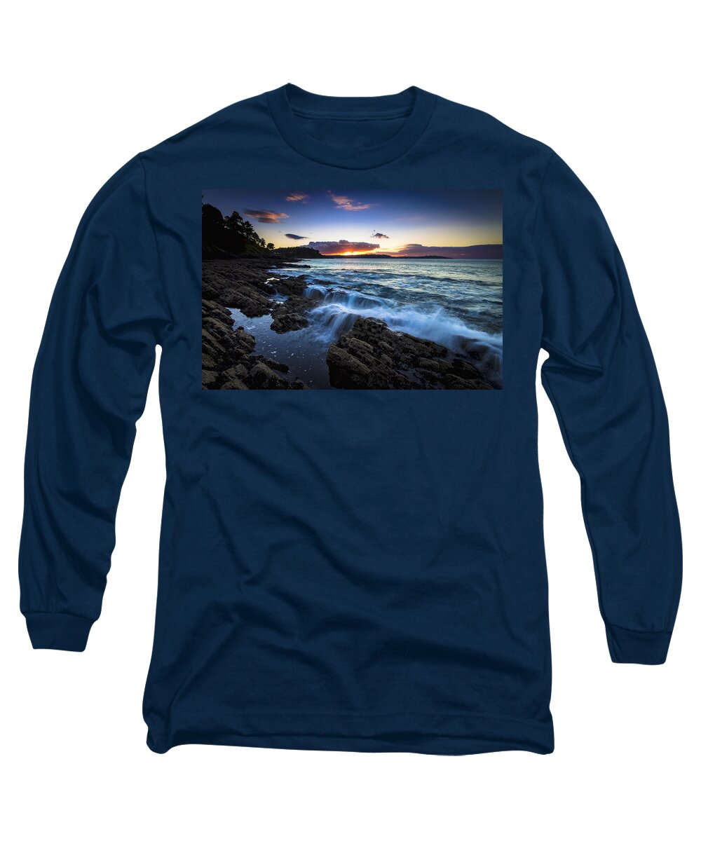 Ber Long Sleeve T-Shirt featuring the photograph Sunset on Ber Beach Galicia Spain by Pablo Avanzini
