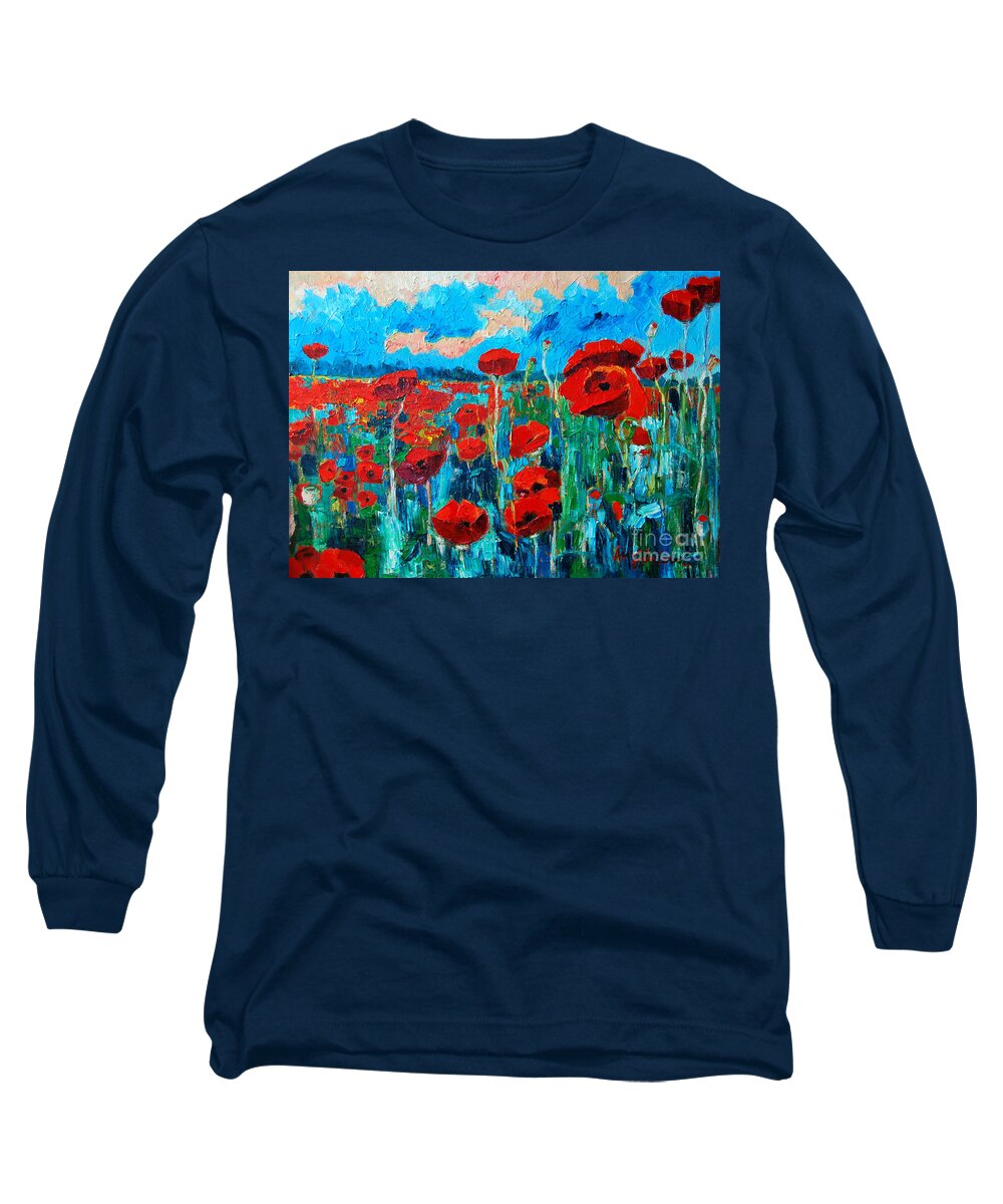 Floral Long Sleeve T-Shirt featuring the painting Sunset Poppies by Ana Maria Edulescu