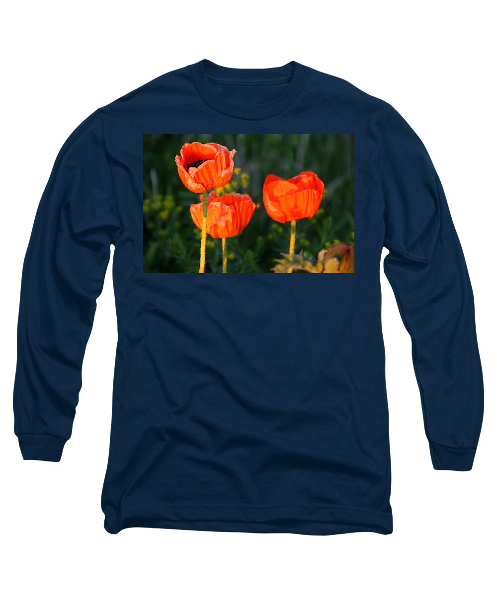 Red Poppy Long Sleeve T-Shirt featuring the photograph Sunset Poppies by Debbie Oppermann