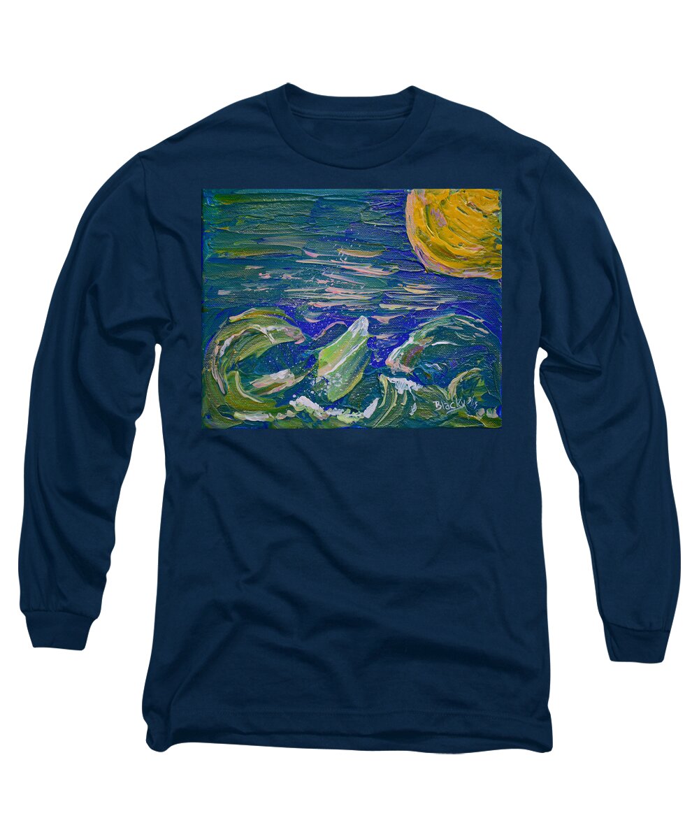 Vibrant Abstract Long Sleeve T-Shirt featuring the painting Surfing The Sun by Donna Blackhall