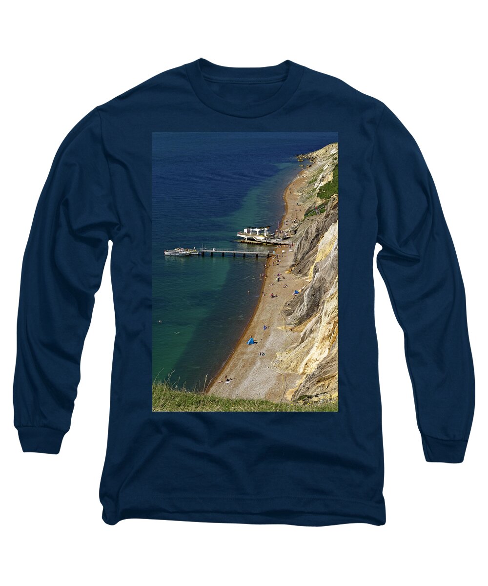 Britain Long Sleeve T-Shirt featuring the photograph The Beach and Sand Cliffs of Alum Bay by Rod Johnson