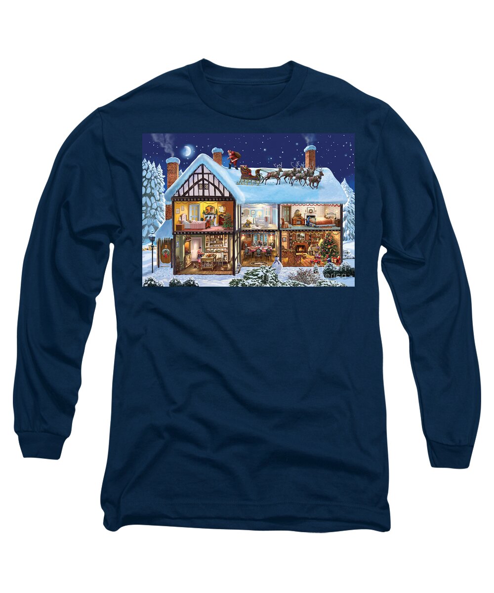 Christmas Long Sleeve T-Shirt featuring the digital art Christmas House by MGL Meiklejohn Graphics Licensing