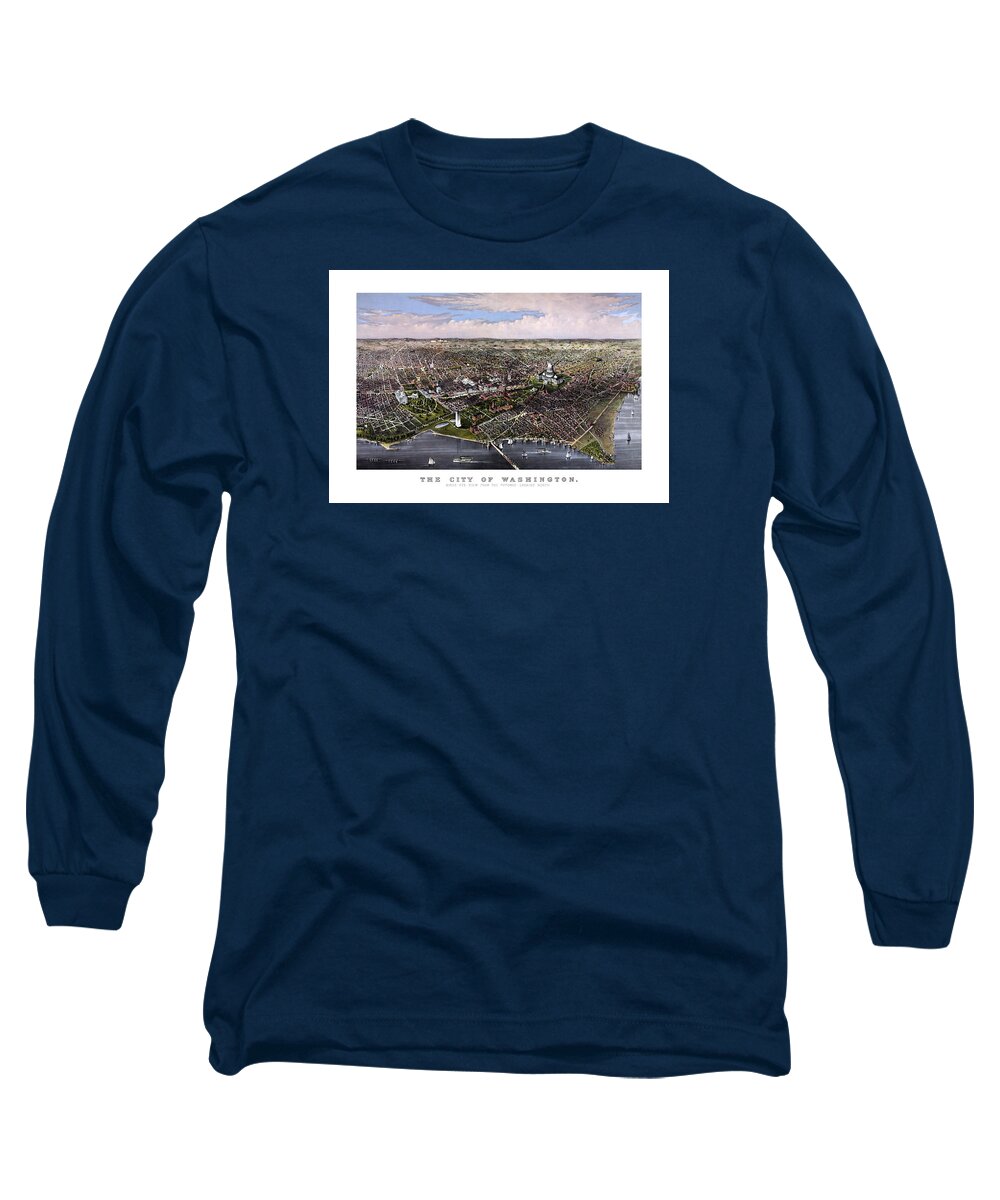 Washington Long Sleeve T-Shirt featuring the painting The City Of Washington Birds Eye View by War Is Hell Store