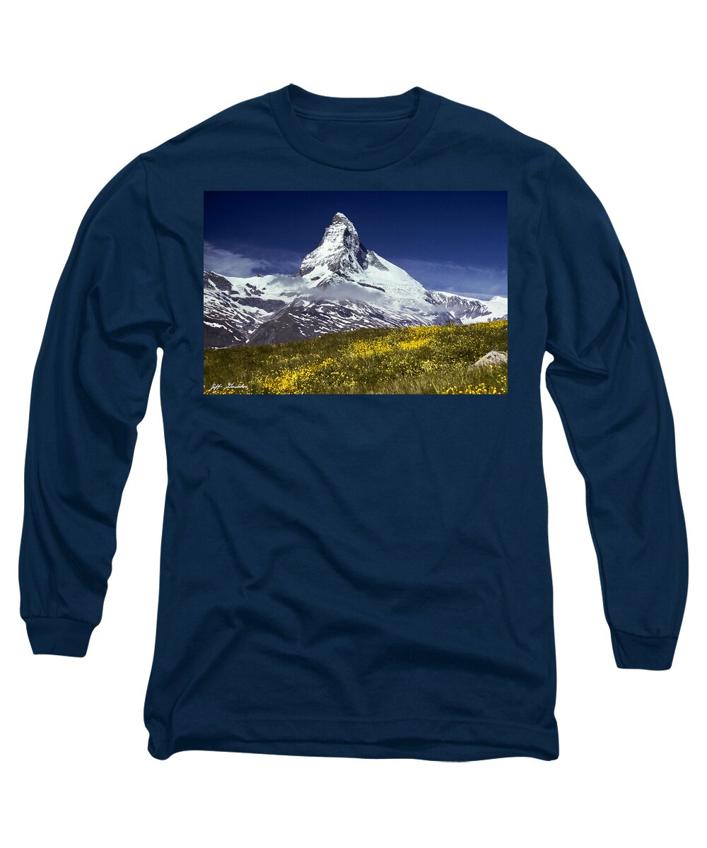 Alpine Long Sleeve T-Shirt featuring the photograph The Matterhorn with Alpine Meadow in Foreground by Jeff Goulden