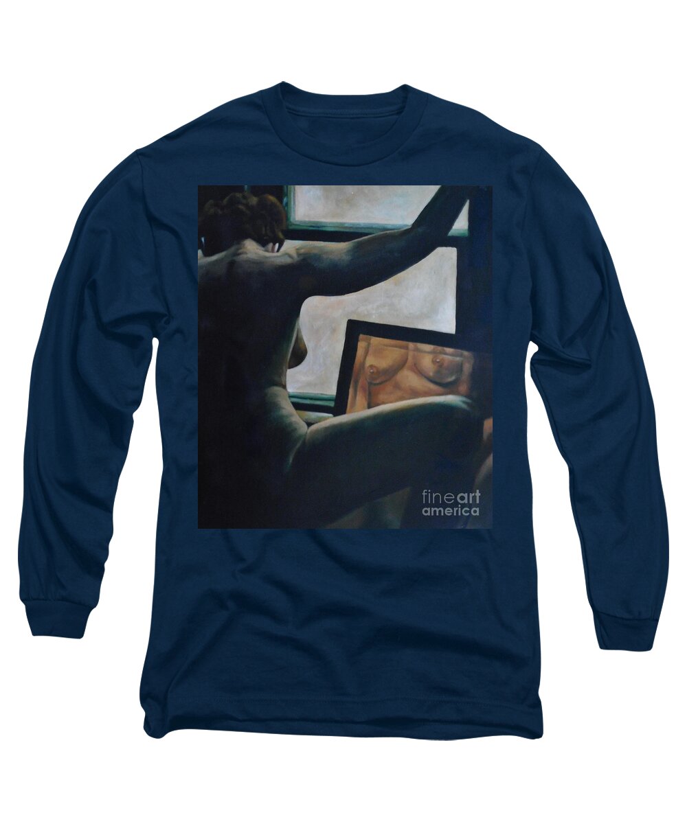 Figure Study Long Sleeve T-Shirt featuring the painting Upon Reflection by M Bellavia