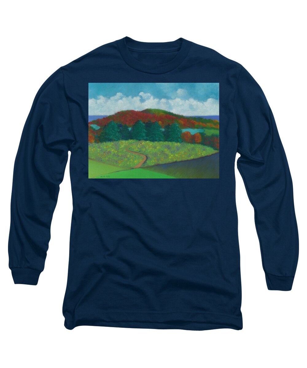 Labyrinth Long Sleeve T-Shirt featuring the pastel Walking Meditation by Anne Katzeff