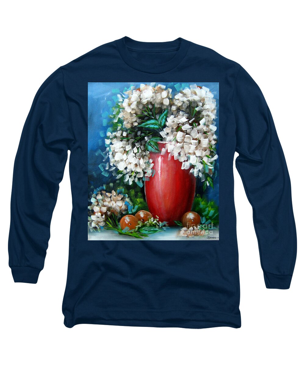 Flowers Long Sleeve T-Shirt featuring the painting White Hydrangeas by Bella Apollonia