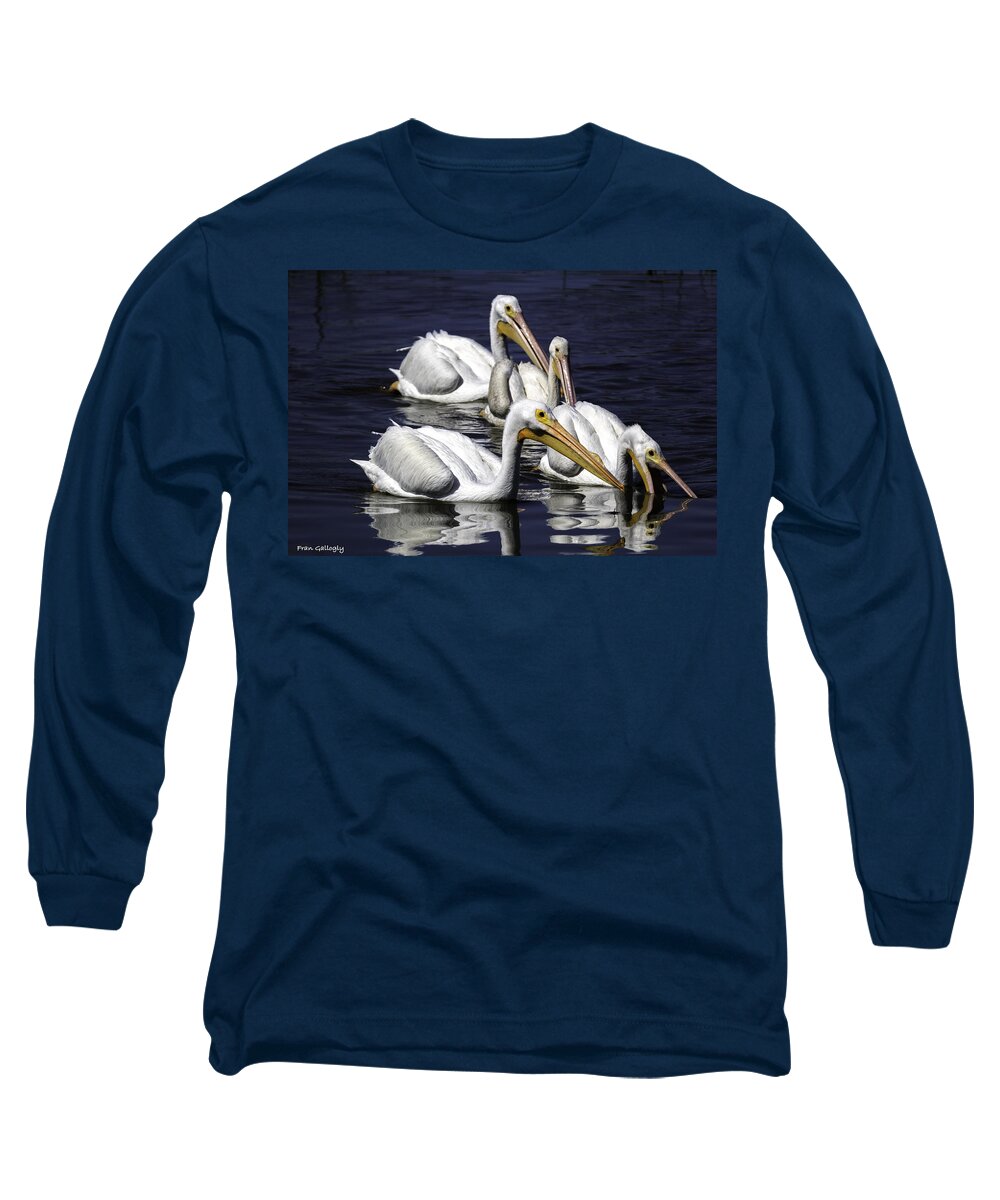 Pelicans Long Sleeve T-Shirt featuring the photograph White Pelicans Fishing by Fran Gallogly
