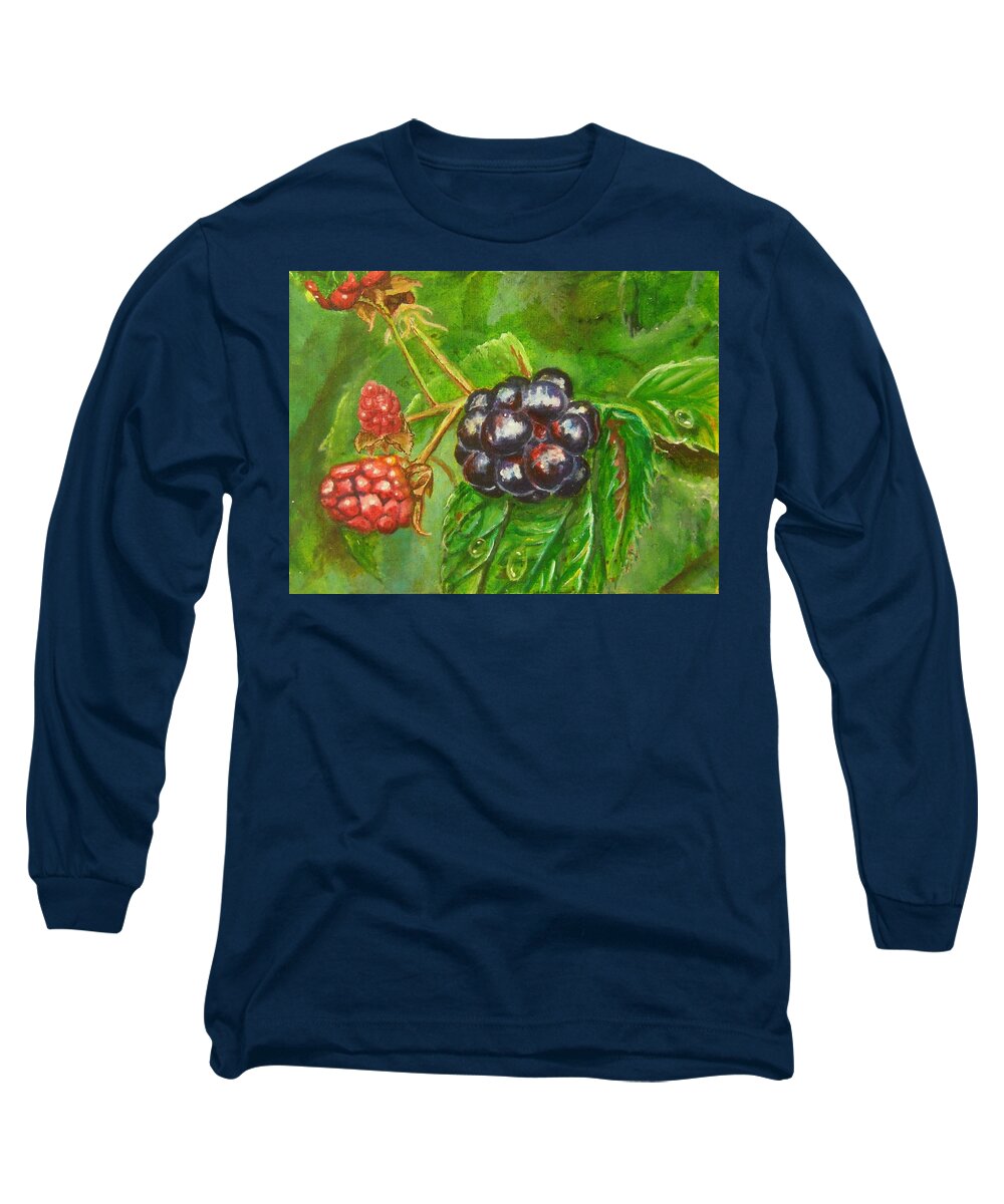 Spring Long Sleeve T-Shirt featuring the painting Wild BLackberries by Nicole Angell