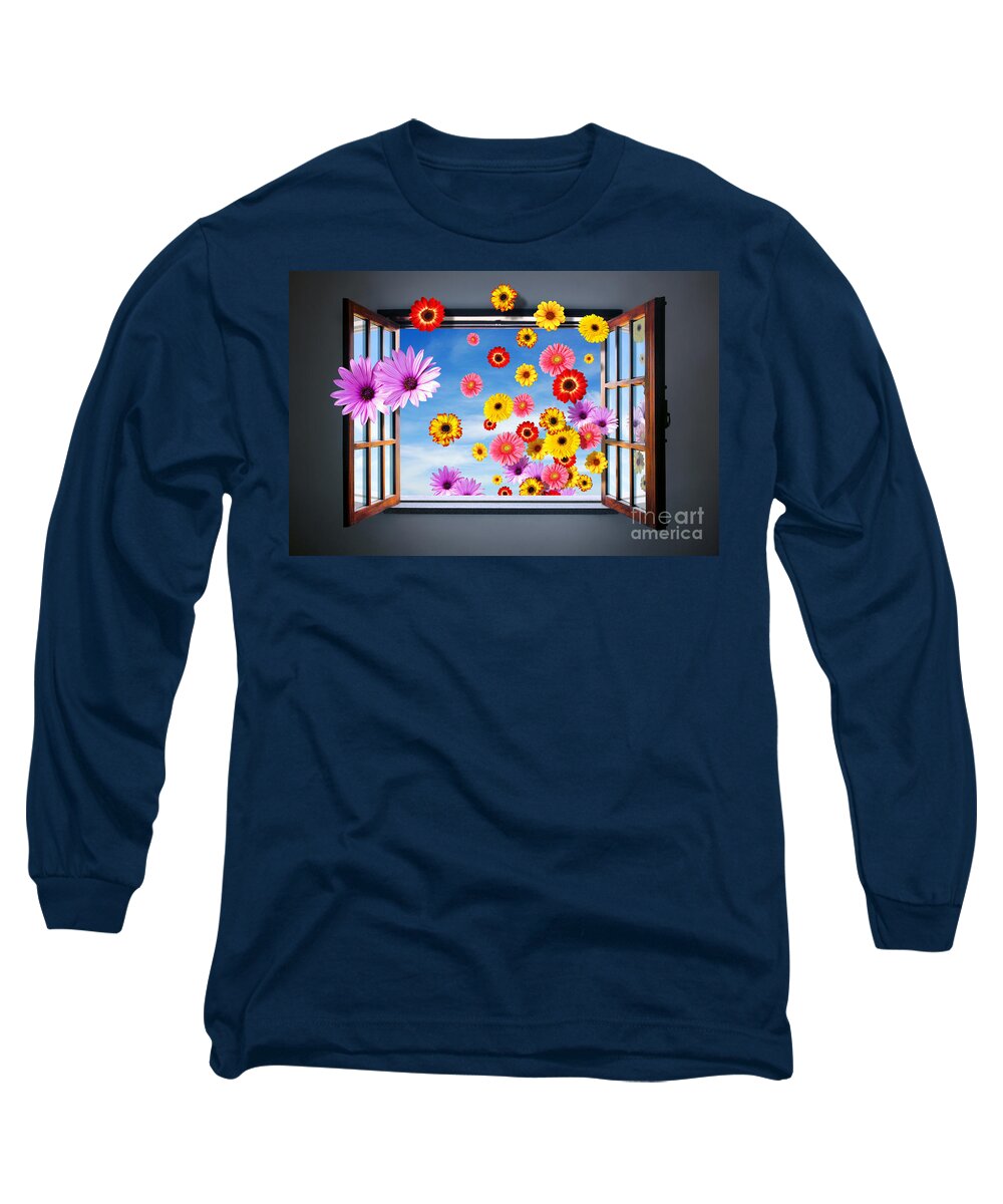 Abstract Long Sleeve T-Shirt featuring the photograph Window of Flowers by Carlos Caetano